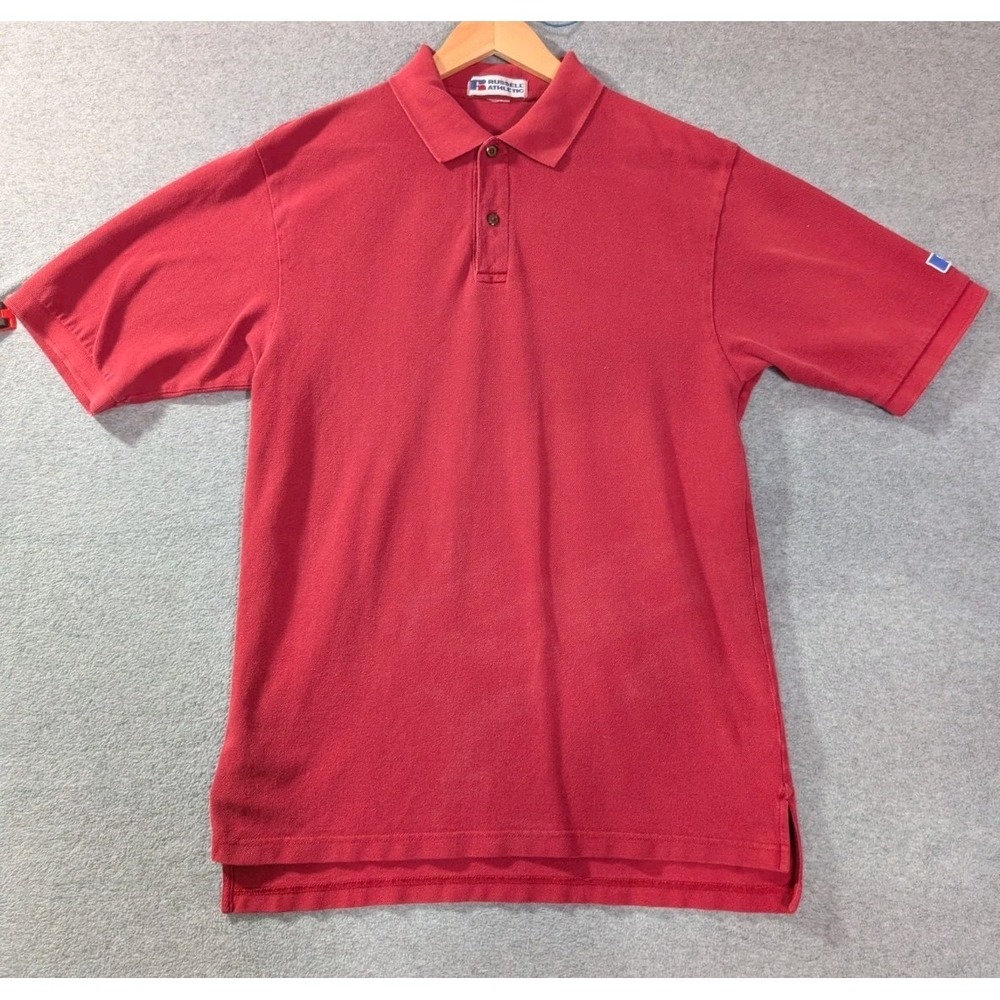 Vintage Russell Athletic Polo Shirt Red USA Made Blank Adult XL‎ 90s Golf